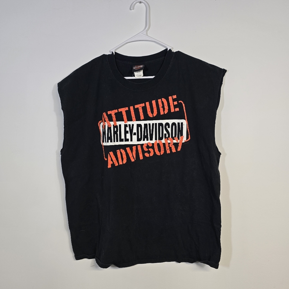 Vintage Harley-Davidson Black 'Attitude Advisory' Sleeveless Tee